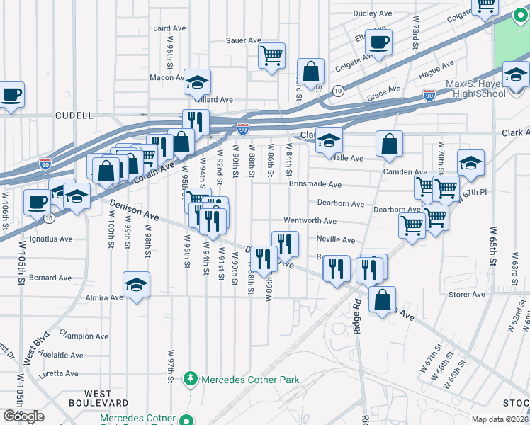 map of restaurants, bars, coffee shops, grocery stores, and more near 3226 West 86th Street in Cleveland