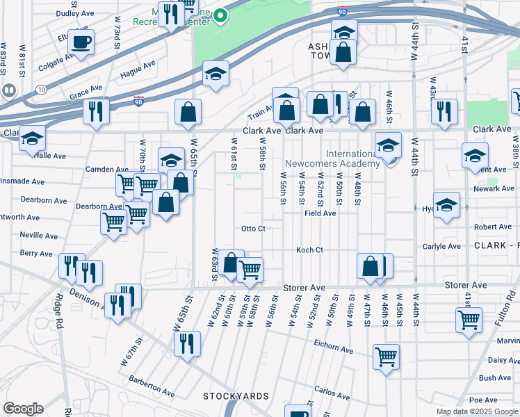 map of restaurants, bars, coffee shops, grocery stores, and more near 3228 West 58th Street in Cleveland