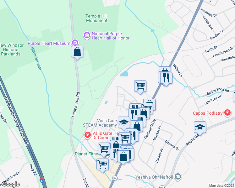 map of restaurants, bars, coffee shops, grocery stores, and more near 1152 Washington Green in New Windsor