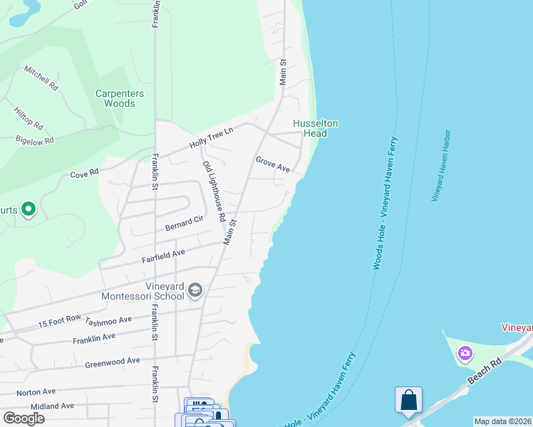 map of restaurants, bars, coffee shops, grocery stores, and more near 47 Goethals Way in Tisbury