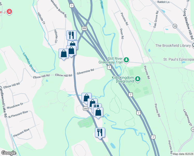 map of restaurants, bars, coffee shops, grocery stores, and more near in Western Connecticut Planning Region