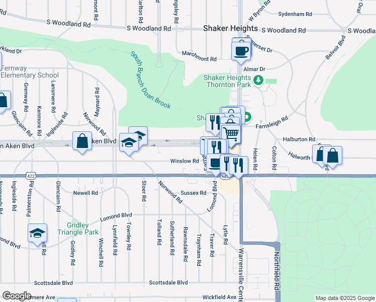 map of restaurants, bars, coffee shops, grocery stores, and more near 20020 Van Aken Boulevard in Shaker Heights