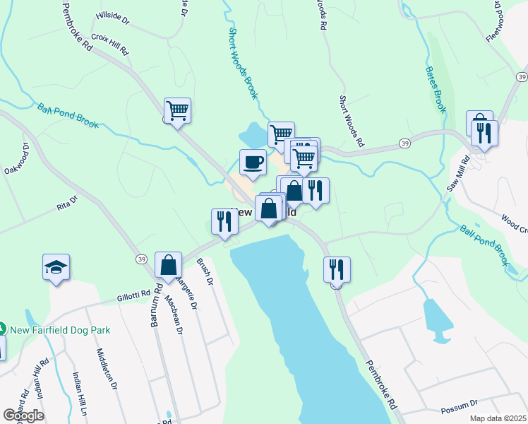 map of restaurants, bars, coffee shops, grocery stores, and more near in New Fairfield