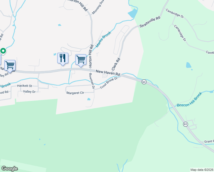 map of restaurants, bars, coffee shops, grocery stores, and more near 55 Trout Brook Drive in Naugatuck