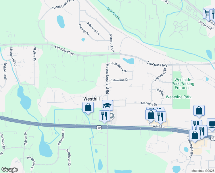 map of restaurants, bars, coffee shops, grocery stores, and more near 199 Hayes Leonard Road in Valparaiso