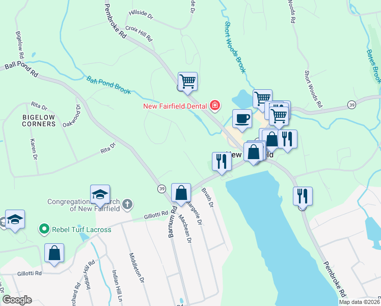 map of restaurants, bars, coffee shops, grocery stores, and more near 8 Butternut Lane in New Fairfield