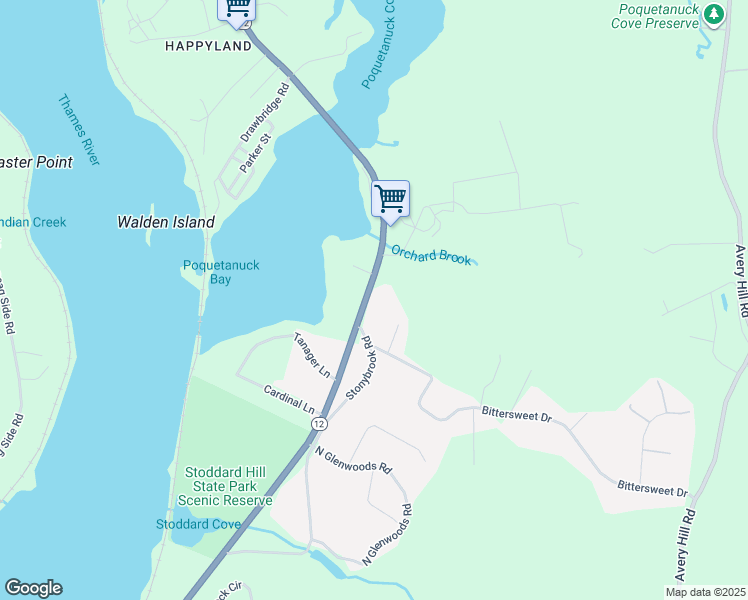map of restaurants, bars, coffee shops, grocery stores, and more near 1972 Connecticut 12 in Ledyard