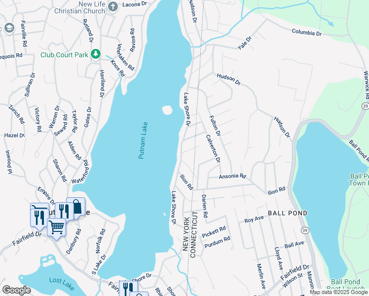 map of restaurants, bars, coffee shops, grocery stores, and more near 388 Lake Shore Drive in Brewster