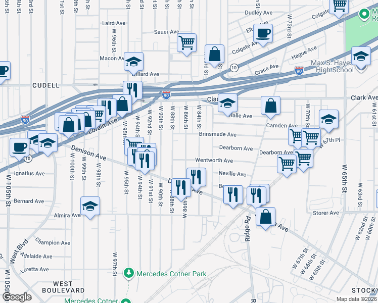 map of restaurants, bars, coffee shops, grocery stores, and more near 3226 West 86th Street in Cleveland
