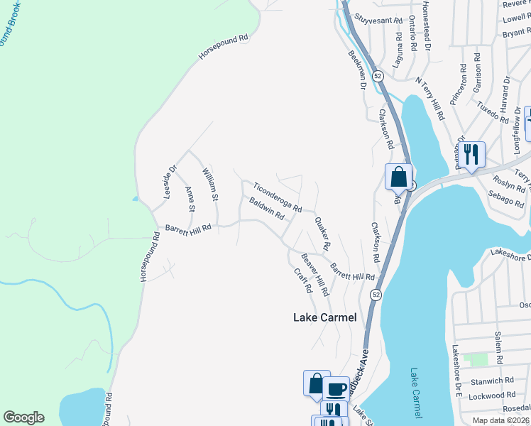 map of restaurants, bars, coffee shops, grocery stores, and more near 27 Baldwin Road in Carmel Hamlet