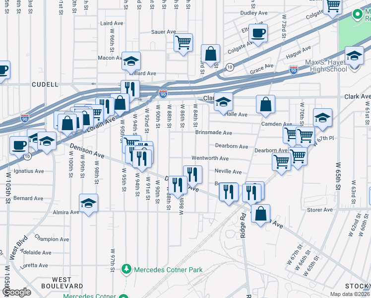 map of restaurants, bars, coffee shops, grocery stores, and more near 3226 West 86th Street in Cleveland