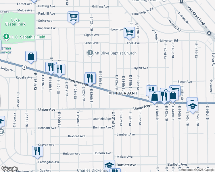 map of restaurants, bars, coffee shops, grocery stores, and more near in Cleveland