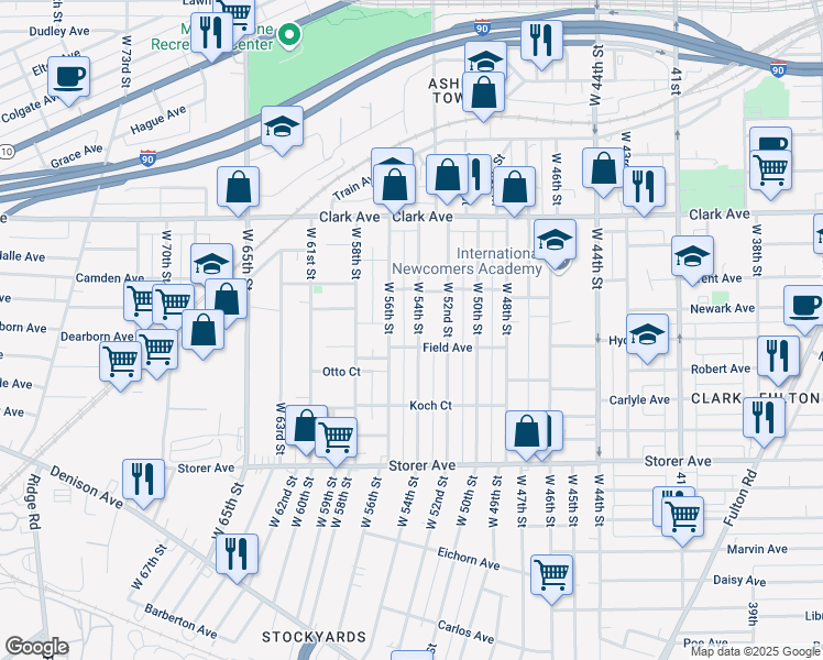 map of restaurants, bars, coffee shops, grocery stores, and more near 3218 West 54th Street in Cleveland