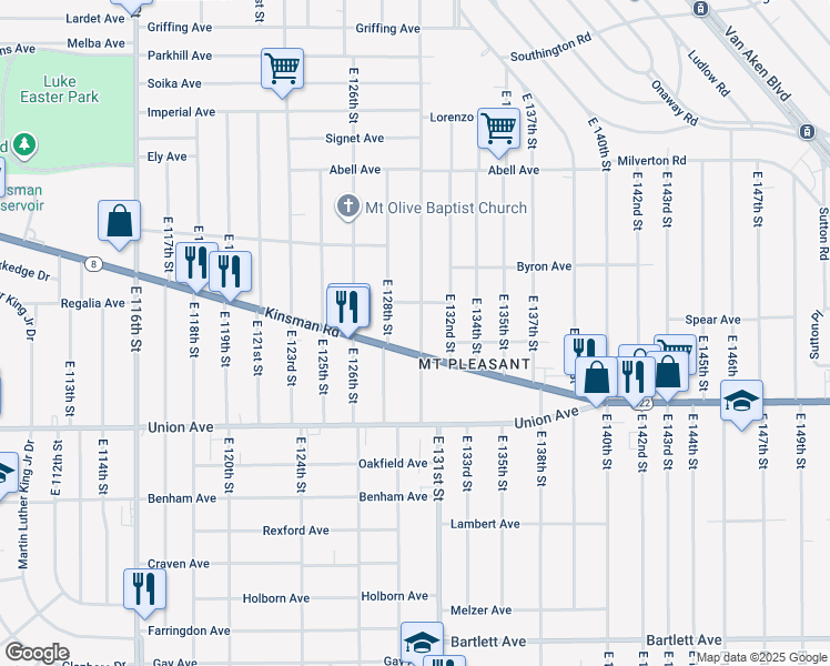map of restaurants, bars, coffee shops, grocery stores, and more near in Cleveland