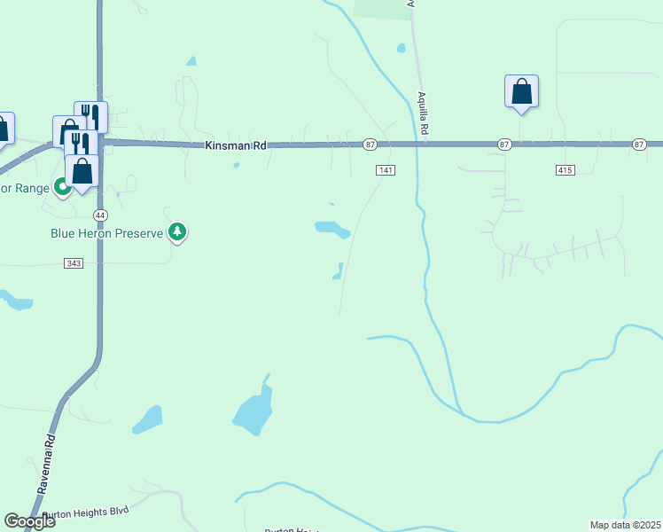 map of restaurants, bars, coffee shops, grocery stores, and more near 14780 Rider Road in Burton