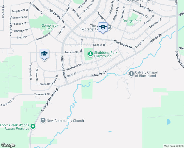 map of restaurants, bars, coffee shops, grocery stores, and more near 158 Monee Road in Park Forest