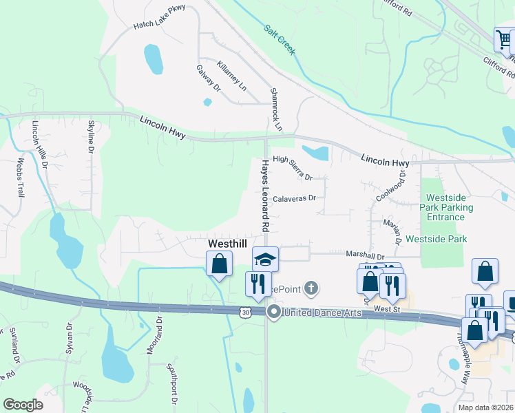 map of restaurants, bars, coffee shops, grocery stores, and more near 158 Hayes Leonard Road in Valparaiso