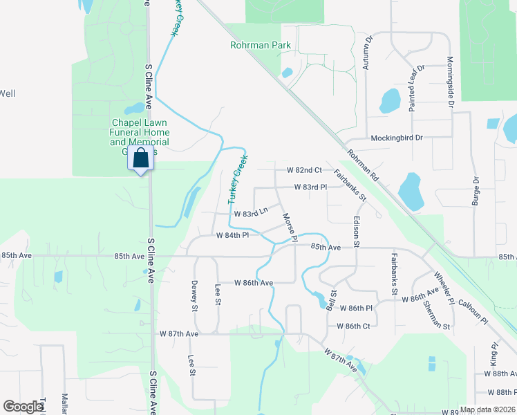 map of restaurants, bars, coffee shops, grocery stores, and more near 7420 West 83rd Lane in Crown Point