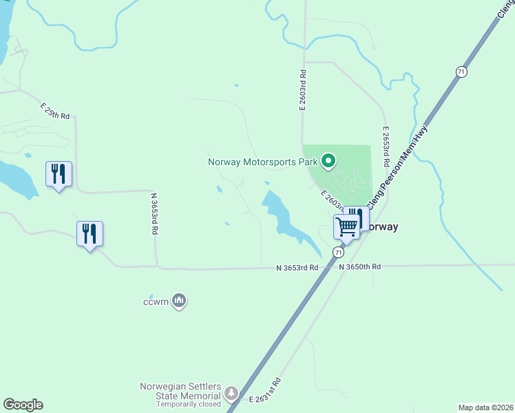map of restaurants, bars, coffee shops, grocery stores, and more near 2606 East 2619 Th Road in Sheridan