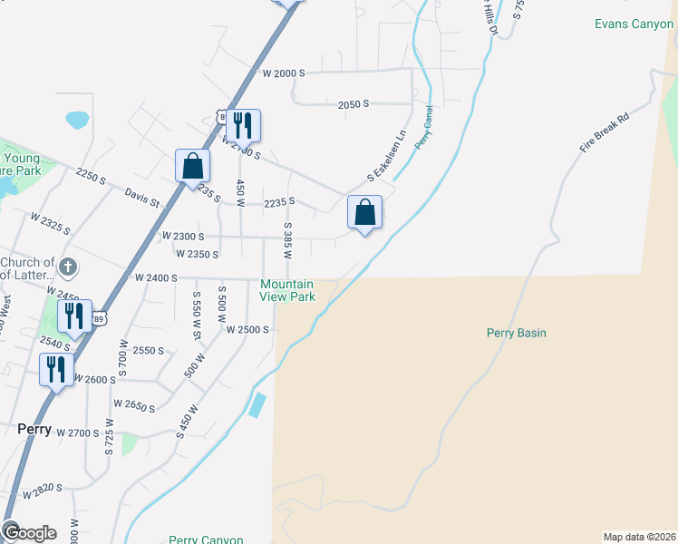 map of restaurants, bars, coffee shops, grocery stores, and more near 280 West 2400 South in Brigham City