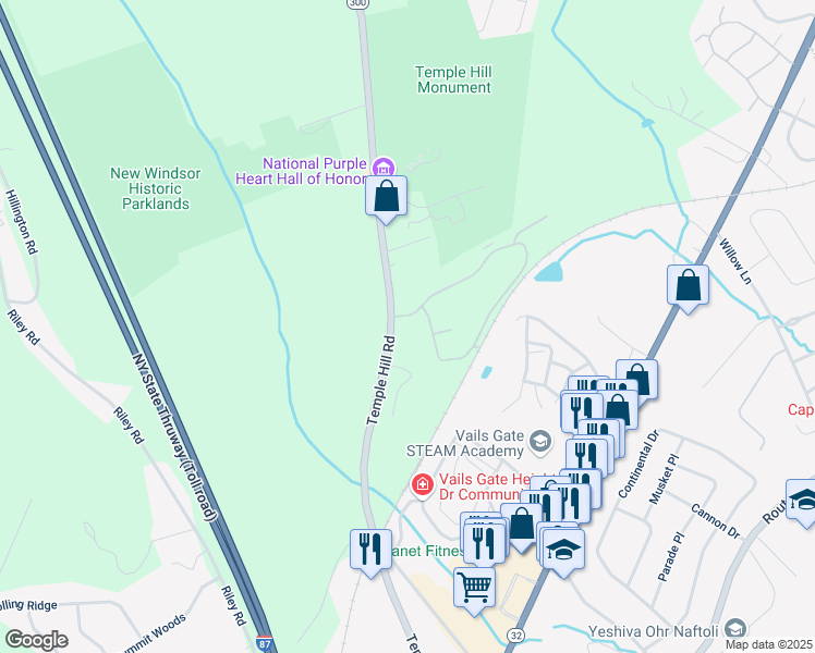 map of restaurants, bars, coffee shops, grocery stores, and more near 276 Temple Hill Road in New Windsor