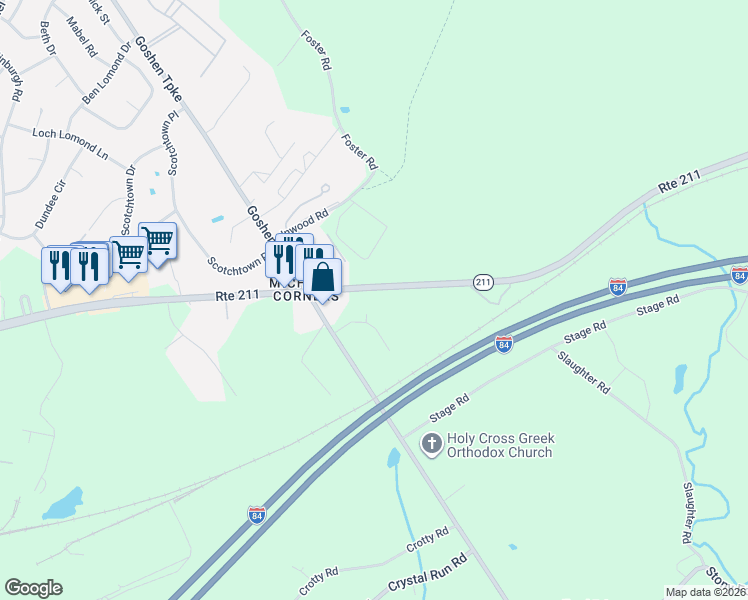 map of restaurants, bars, coffee shops, grocery stores, and more near 2070 Goshen Turnpike in Middletown