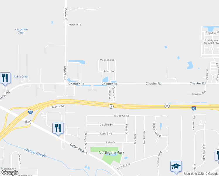 map of restaurants, bars, coffee shops, grocery stores, and more near 1610 Cypress West in Avon