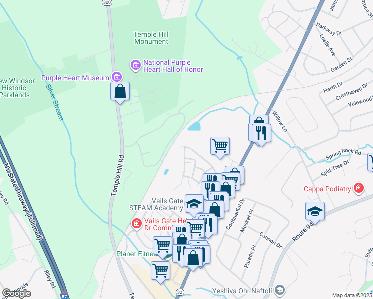map of restaurants, bars, coffee shops, grocery stores, and more near 1138 Washington Green in New Windsor