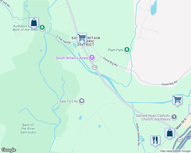 map of restaurants, bars, coffee shops, grocery stores, and more near 497 South Britain Road in Southbury