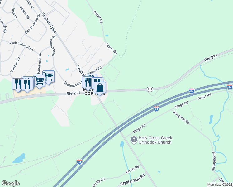 map of restaurants, bars, coffee shops, grocery stores, and more near 1050 New York 211 in Middletown