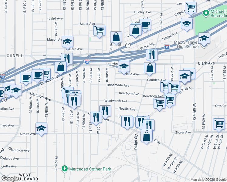 map of restaurants, bars, coffee shops, grocery stores, and more near 3227 West 82nd Street in Cleveland