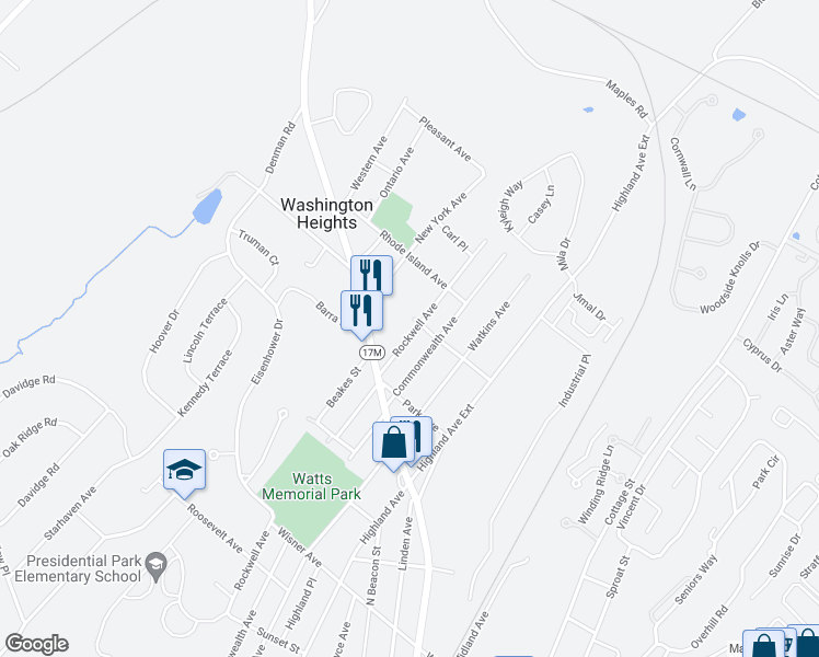 map of restaurants, bars, coffee shops, grocery stores, and more near 126 Rockwell Avenue in Middletown