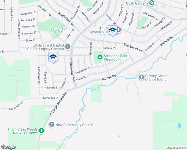 map of restaurants, bars, coffee shops, grocery stores, and more near 171 Nanti Street in Park Forest