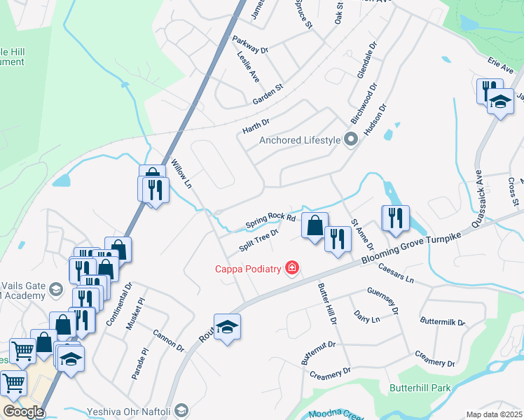 map of restaurants, bars, coffee shops, grocery stores, and more near 24 Harth Drive in New Windsor