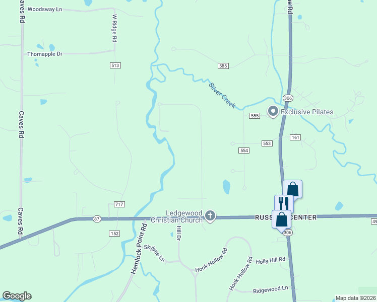 map of restaurants, bars, coffee shops, grocery stores, and more near 14710 Russell Lane in Novelty