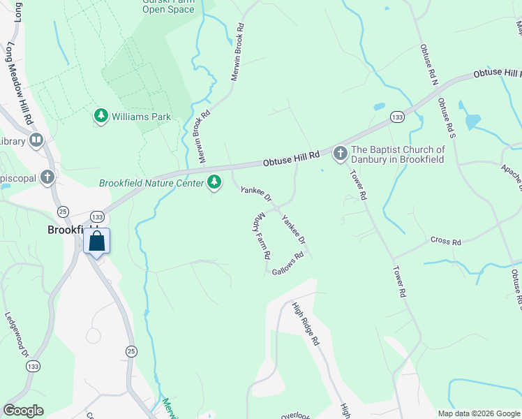 map of restaurants, bars, coffee shops, grocery stores, and more near 16 Mudry Farm Road in Brookfield