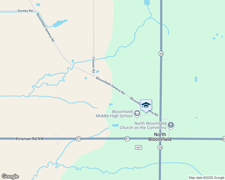 map of restaurants, bars, coffee shops, grocery stores, and more near 9150 Bloomfield Geneva Road in North Bloomfield