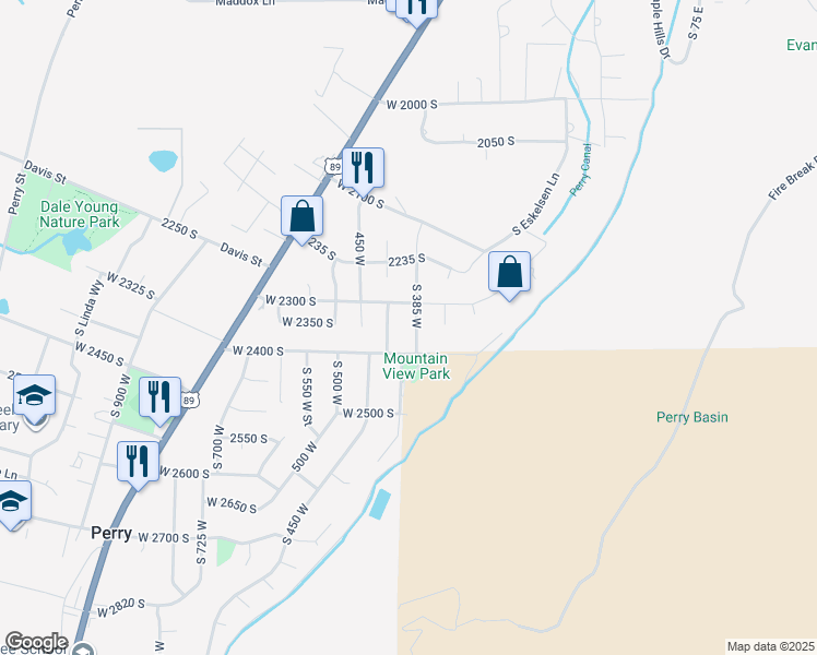 map of restaurants, bars, coffee shops, grocery stores, and more near 2315 385 West in Perry