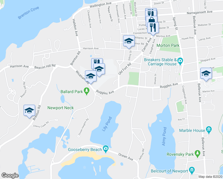 map of restaurants, bars, coffee shops, grocery stores, and more near 4 Ernest Street in Newport