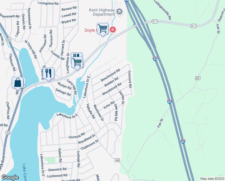 map of restaurants, bars, coffee shops, grocery stores, and more near 34 Woodstock Road in Carmel Hamlet