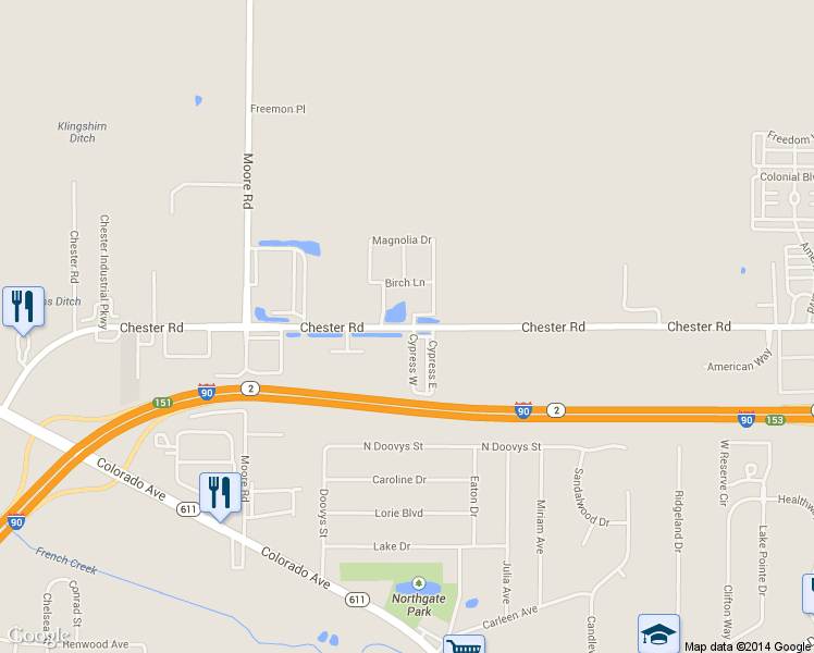 map of restaurants, bars, coffee shops, grocery stores, and more near 37830 Chester Road in Avon