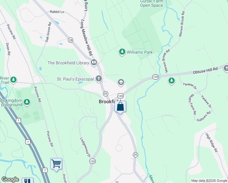 map of restaurants, bars, coffee shops, grocery stores, and more near 4 School St in Brookfield