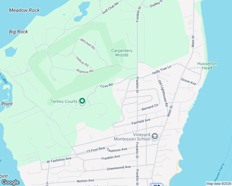 map of restaurants, bars, coffee shops, grocery stores, and more near 65 Leland Avenue in Tisbury