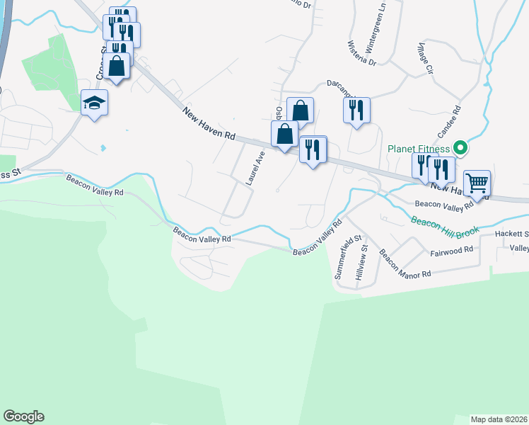 map of restaurants, bars, coffee shops, grocery stores, and more near 89 Weid Drive in Naugatuck