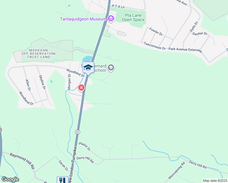 map of restaurants, bars, coffee shops, grocery stores, and more near 1591 Norwich-New London Turnpike in Montville