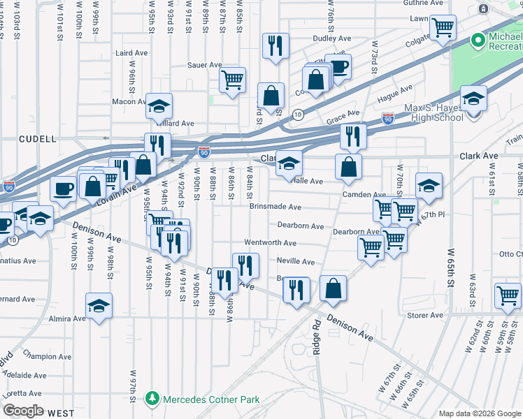 map of restaurants, bars, coffee shops, grocery stores, and more near 3169 West 84th Street in Cleveland