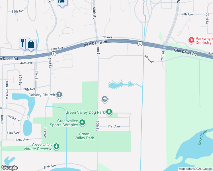 map of restaurants, bars, coffee shops, grocery stores, and more near 4700 61st Street in Moline