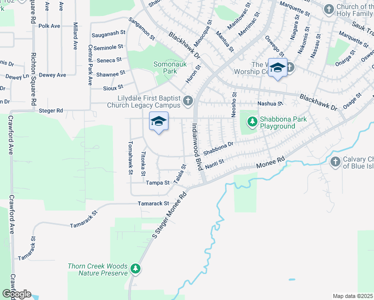 map of restaurants, bars, coffee shops, grocery stores, and more near 441 Talala Street in Park Forest