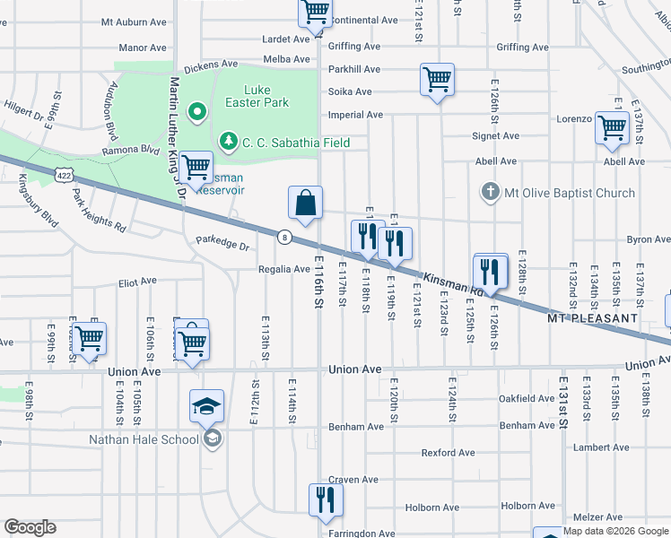 map of restaurants, bars, coffee shops, grocery stores, and more near in Cleveland