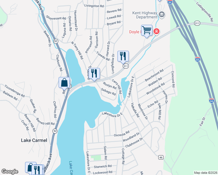 map of restaurants, bars, coffee shops, grocery stores, and more near 9 Roslyn Road in Carmel Hamlet